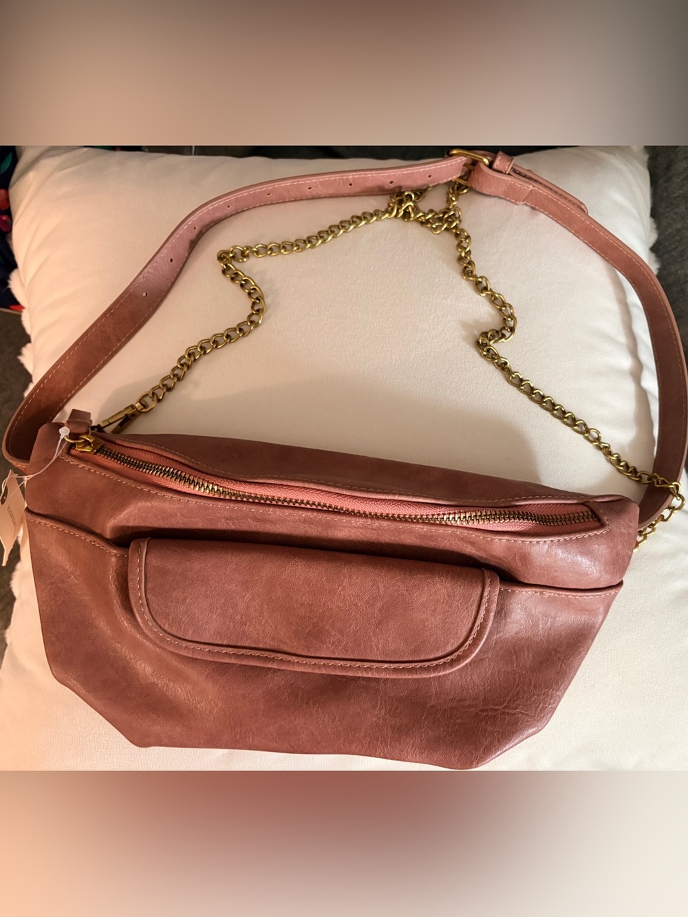 NWT Anthropologie Jules Convertible  Dusty Rose Chain-Accent Crossbody Belt Bag